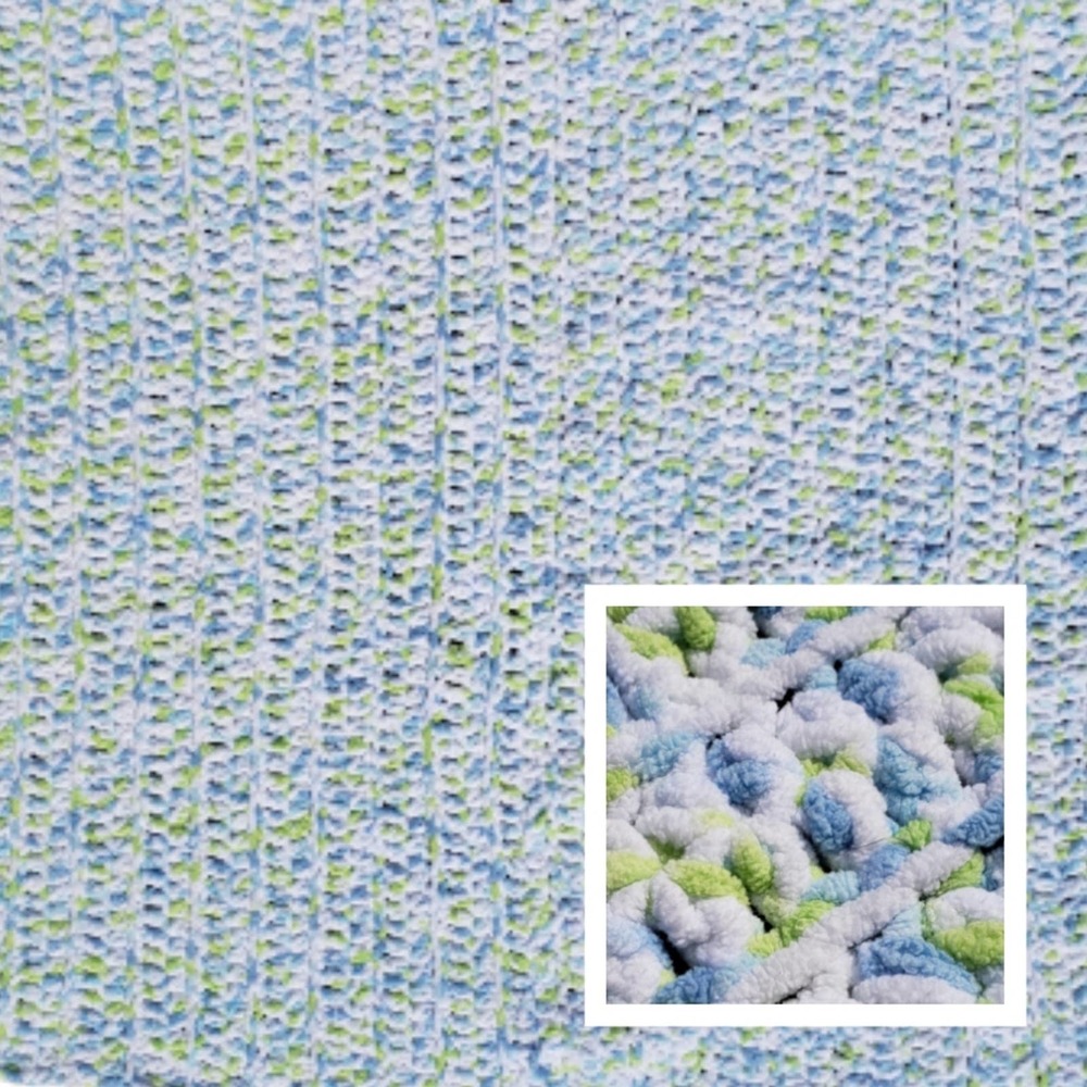 Afghan Baby Crib Stroller Blanket Chenille Crochet Handmade Blue White Green